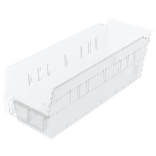 Akro-Mils 30120 Plastic Shelf Bins, Heavy Duty Storage Bins for Garage, Closet, and Drawer Organization, 12-Inch x 4-Inch x 4-Inch, Clear, 24-Pack