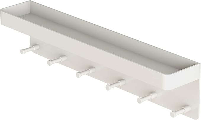 MKO Key Holder for Wall, Mail Organizer and Key Rack Wall Mount with Tray & 6 Hooks for Hallway (White)