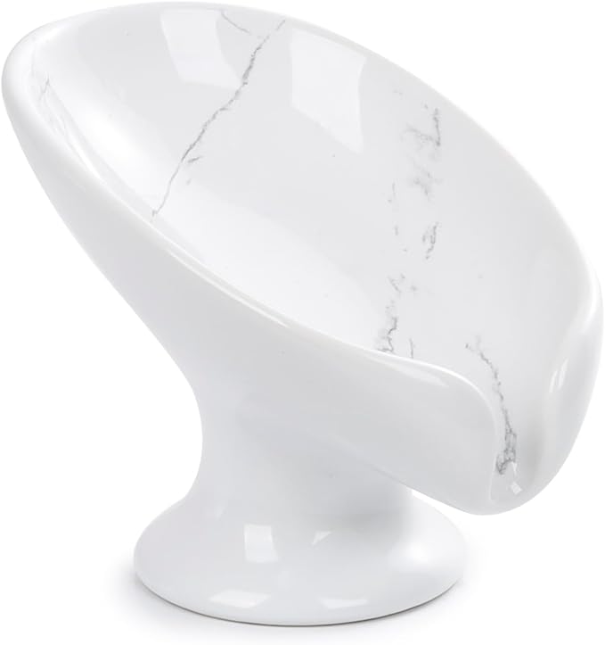 Soap Dish, Self Draining Bar Soap Holder for Bathroom Sink, Leaf Shaped Drainage Ceramic Marble Porcelain Decorative Soap Dish, No Suction Cup, ANTIS'S HOME