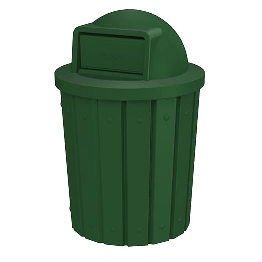 42 Gallon Slatted Circle 100% Recycled Plastic Commercial Outdoor and Indoor Trash Can with Push Open Dome Lid and Internal Liner | Great for Schools and Businesses - Green