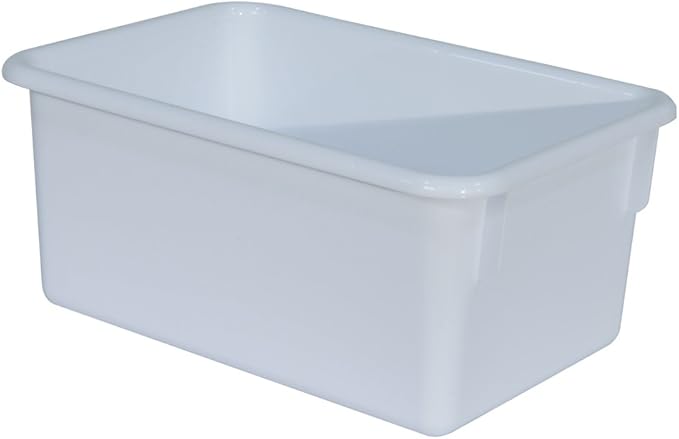 Wood Designs Cubby Storage Bin, Heavy Duty Plastic Containers for Kids White Cubby Tray Set of 25