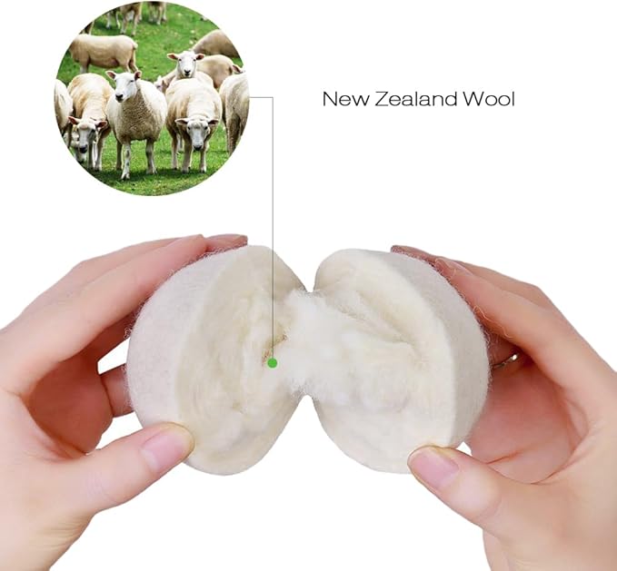 Raffaelo Wool Ball, Wool Dryer Balls XL Premium Reusable Natural Fabric Softener Pet Fur Hair Remover - Set of 6PCS (White)