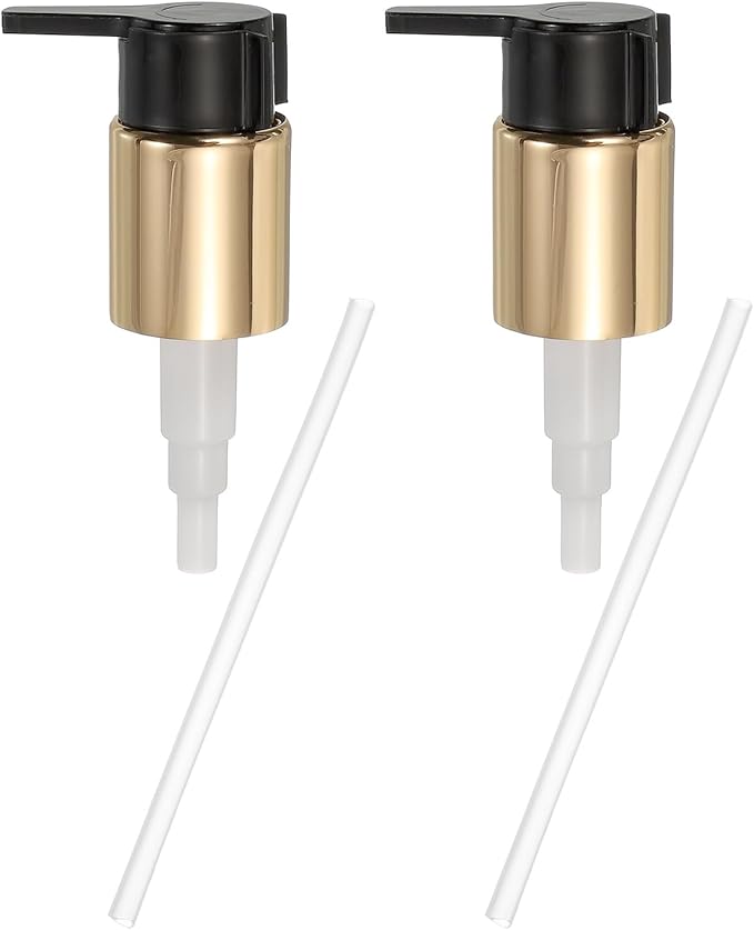 uxcell 2 Pcs Soap Dispenser Pump Heads, Hand Soap Dispensers Top Pumps Replacement Clip-on Pumphead for Standard 24/410 Neck Size Bathroom Lotion Shampoo Bottle, Gold Black