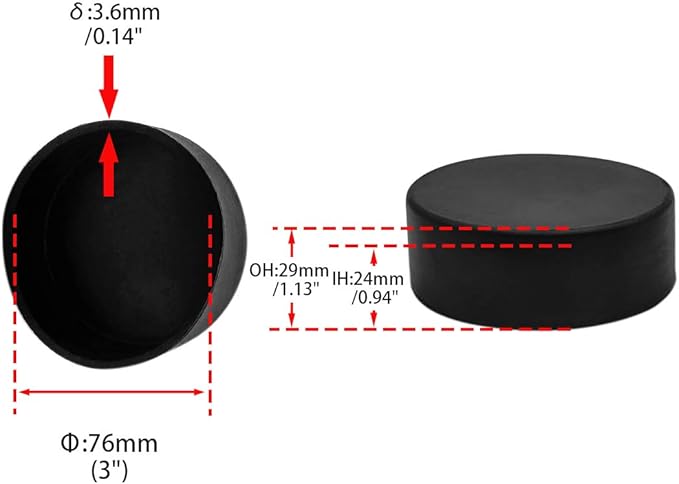 Flyshop Furniture Table Covers Non-Slip Durable Rubber Leg Tips Chair Leg Caps Floor Protector Round Black 4PCS Size 76mm, 3"