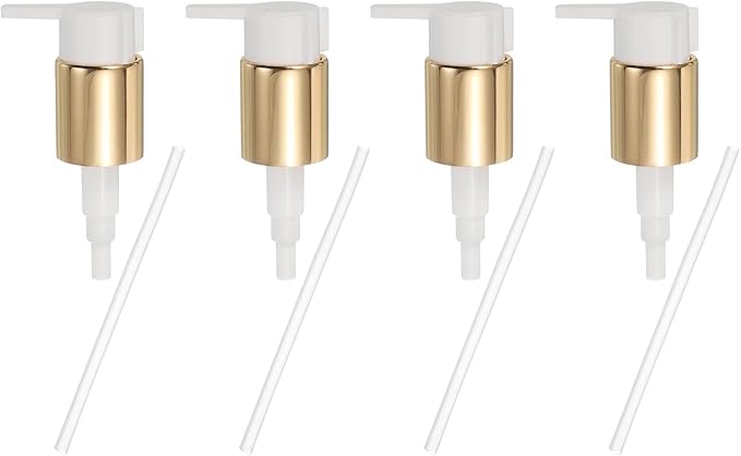 uxcell 4 Pcs Soap Dispenser Pump Heads, Hand Soap Dispensers Top Pumps Replacement Clip-on Pumphead for Standard 24/410 Neck Size Bathroom Lotion Shampoo Bottle, Gold White