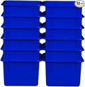 Wood Designs Cubby Storage Bin, Heavy Duty Plastic Containers for Kids Blue Cubby Tray Set of 12