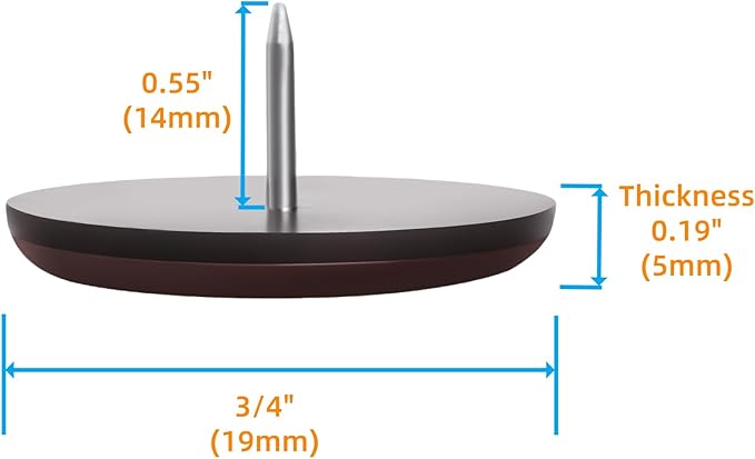 3/4“ Nail on Furniture Sliders (24 Pack) - Furnigear Heavy Duty PTFE (Teflon) Chair Leg Slider Glide Wooden Furniture Movers Move Your Furniture Easily & Safety - Best Floor Protector Brown