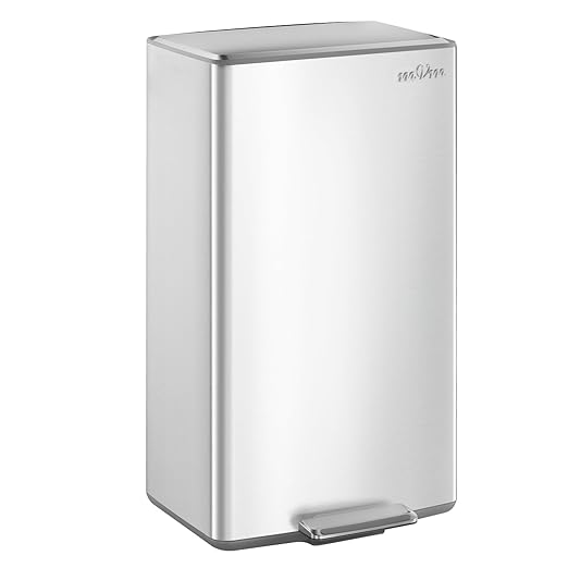 mVm 10.6 Gallon Heavy Duty Step Trash Can with Lid, Foldable Foot Pedal Bin for Kitchen Office Dormitory Home Rooms (Tin)