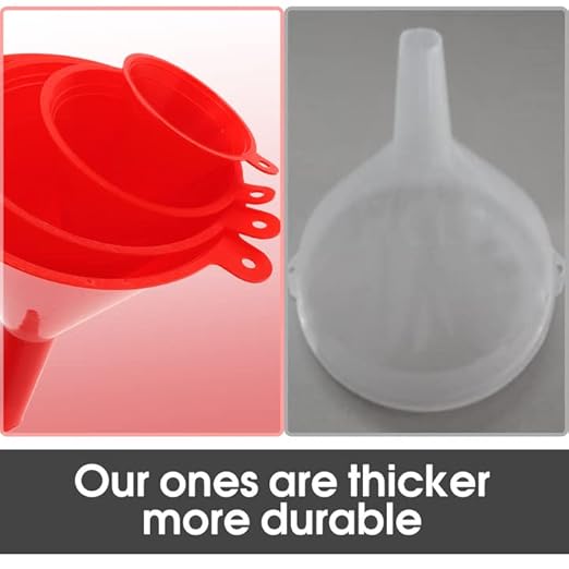 Oil Funnel Set - Plastic Funnel Kit for Car & Kitchen Use - Filling Bottles, Jars & Containers - Mini, Small & Large (4)