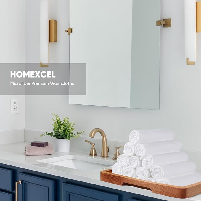 HOMEXCEL Microfiber Washcloths 12 Pack, Highly Absorbent and Soft Face Towel, Multi-Purpose White Wash Cloths for Bathroom, Hotel, Spa, Gym, and Kitchen, 12x12 Inch