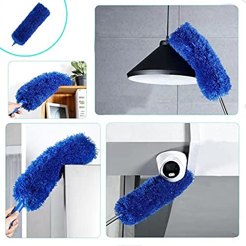 Duster, Microfiber Dusters with 2 Handle Sets, Durable 15-98.1 Inches Long Telescopic Rod, Washable, Feather Dusters for Cleaning Cobweb and Ceilings Fans, 5 Pack (Blue)