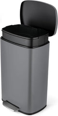 8 Gal Kitchen Trash Can, 30L Recycling or Garbage Bin, Brushed Stainless Steel Waste Basket, Soft&Quiet Close Dustbin, with Step-On Pedal, Removable Inner Bucket, for Home, Office, Living Room