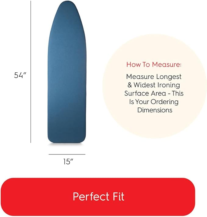 TIVIT Ironing Board Cover 15 x 54, Performance Grade Titanium Coated Pro Grip Pad & Covers - Superior Scorch & Stain Resistance, High Heat Reflection, 3 Padded Layers 3 Fastener Straps - Made In Italy