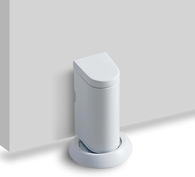 Windproof Magnetic Door Stoppers, 0-0.78" Stroke Mechanical Doorstop, No-Hole Flooring Door Suction with 3M Strong Adhesive and Screws, White, 1 Pack