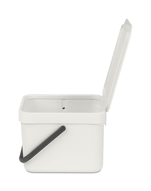 Brabantia Sort & Go Food Trash Can (1.6 Gal/Light Gray) Small Countertop Kitchen Compost Caddy with Handle & Removable Lid, Easy Clean, Fixtures Included for Wall/Cupboard Mounting