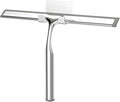 Shower Squeegee for Glass Doors, Stainless Steel Shower Squeegee for Bathroom, Window and Tiles, All-Purpose Squeegee with Adhesive Hook-10”, Chrome