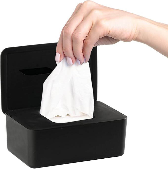 1 Pcs Diaper Wipes Dispenser, Refillable Wipe Container, Wipe Container with Sealing Design Lid, Keep Wipes Fresh,Wet Wipes Cases (Black)