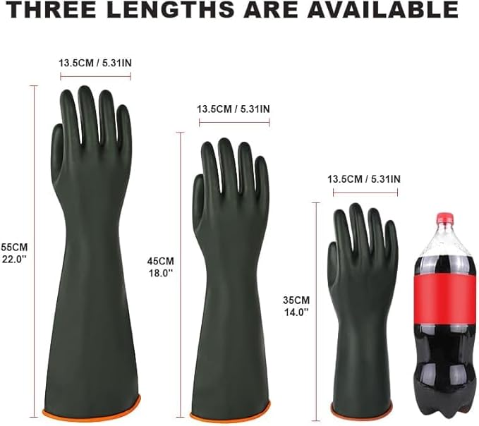 North Tower Heavy-Duty Latex Chemical Resistant Gloves - Reusable Long Rubber Dishwashing Gloves with Forearm Protection for Men - Waterproof, Industrial Safety Gear,18“，2 Pair
