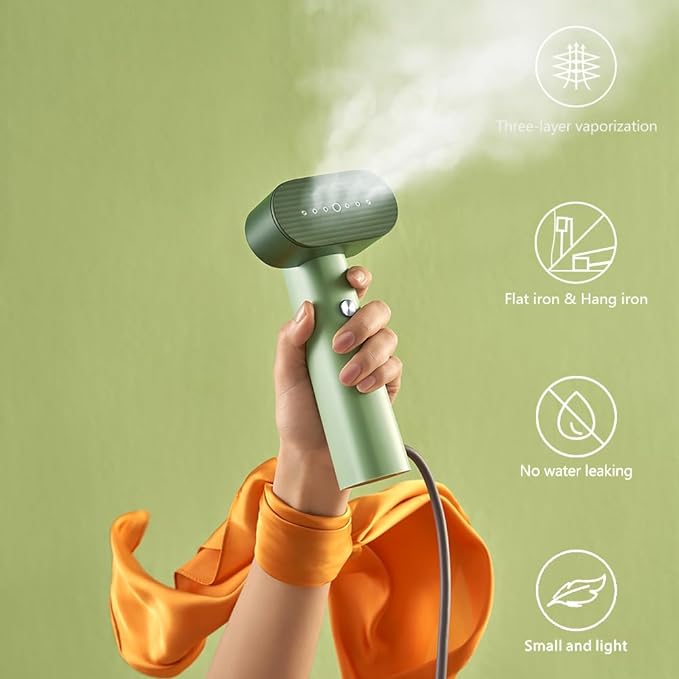 G6 Steamer for Clothes Portable 2-in-1 Travel Iron for Clothes, Just 0.7lbs Lightly, 10 Minutes of Continuous Steam, 900W Light Steamer for travel and home (green)