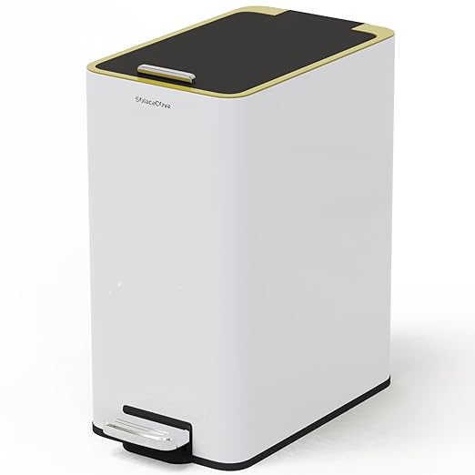 Stainless Steel 4 Gallon Slim Trash Can with Lid,15L Bathroom Garbage Can with Removable Wastebasket, Rectangular Garbage Cans for Office、 Bathroom,、Kitchen (White)