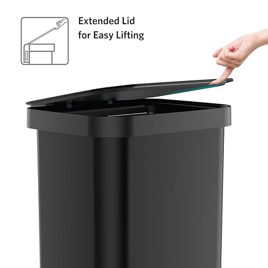 Glad Stainless Steel Step Trash Can, Series 2 with Clorox Protection - Large Black Kitchen Garbage Bin with Soft Close Lid, Foot Pedal and Waste Bag Roll Holder, 13 Gallon