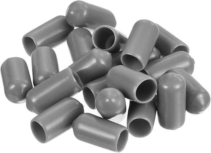 uxcell 20pcs Rubber End Caps Protective Caps 7.5mm ID Vinyl PVC Round Tube Bolt Cap Cover Screw Thread Protectors, Light Grey