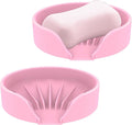 Self Draining Soap Dish, Silicone Suction Cup Soap Holder Tray Savers Container Sponge Holder for Bar Bathroom Shower Kitchen Sink, Can Extend Soap Life (2, Pink)