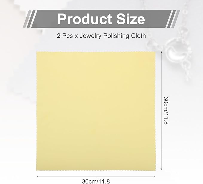 MECCANIXITY Jewelry Polishing Cloth 11.8x11.8 Inch Silver Polish Cleaning Cloths Jewelry Cleaner for Gold, Rings, Necklaces, Diamond, Bracelets, Pack of 2(Yellow）