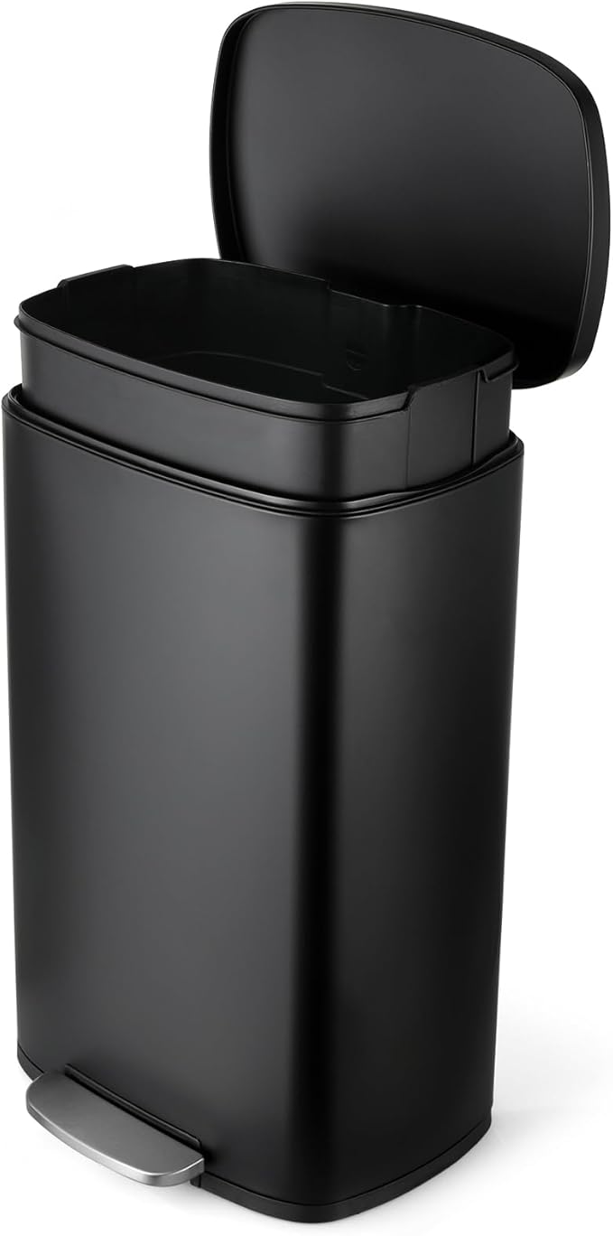 13.2 Gal Kitchen Trash Can, 50L Recycling or Garbage Bin, Brushed Stainless Steel Waste Basket, Soft&Quiet Close Dustbin, with Step-On Pedal, Removable Inner Bucket, for Home, Office, LIving Room
