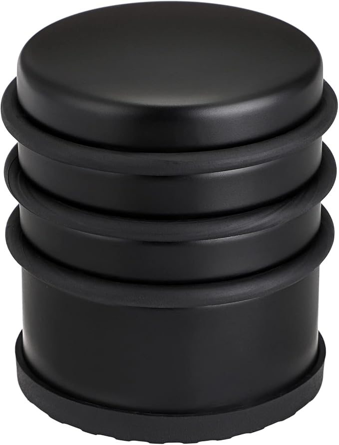 Sumnacon Heavy Duty Floor Door Stopper No Drill - Durability Stainless Steel Door Stop with Anti-Skid Rubber - Contemporary Safety Doorstop for Home Office Commercial Industrial, Black