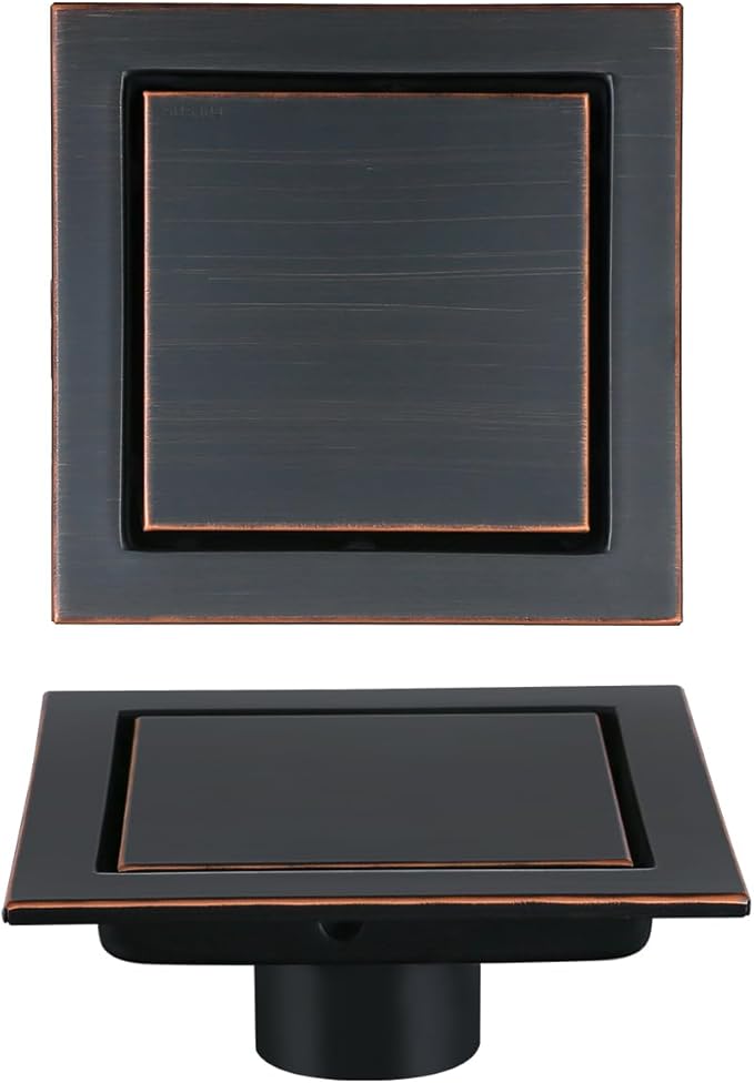 RANDOM Oil Rubbed Bronze Shower Drain Square with Removable Tile Insert Shower Drain Cover and Hair Strainer SUS 304 Stainless Steel 6 inch Shower Floor Drain