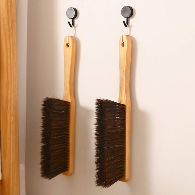 Hand Broom, Dust Brush, Horse Hair Brush with Wood Handle, Duster for Counter, Bench, Car, Furniture, Bed, Woodworking Cleaning