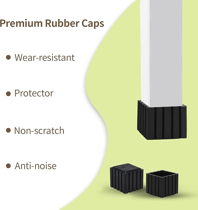 Flyshop Anti-Skid Non-Marking Synthetic Rubber Patio Chair Table Leg Caps Square Furniture Covers 20pcs, Black, 25 mm x 25 mm, 1" x 1"