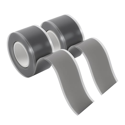Self Fusing Silicone Tape 2 Rolls 1 in x 10' Grey Waterproof Rescue Tape Rubber Leak Silicone Self-amalgamating Tape for Plumbing, Sealing Pipes, Hose Repair, Outdoor Coax and Tool Fixation