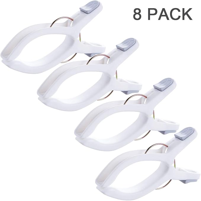 8 Pack Beach Towel Clips for Beach Chairs White Jumbo Size Towel Clamps Lounge Pool Chairs Plastic Clothes Pegs Hanging Clip Clamps Large for Cruise Vacation