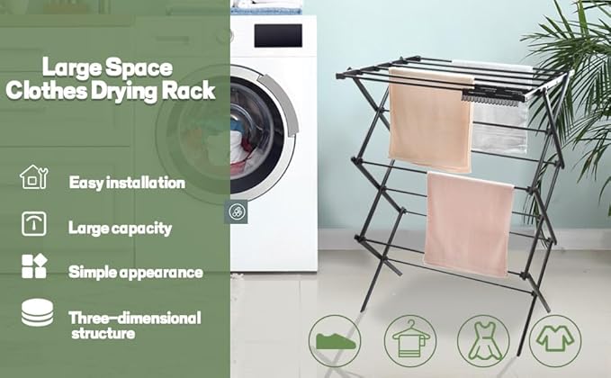 3 Tiers Foldable Clothes Drying Rack, Vertical Laundry Rack Portable and Collapsible for Storage Indoor Outdoor，Pure Black
