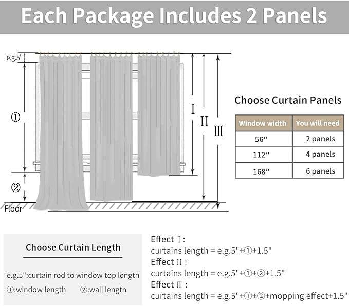 YoungsTex Natural Linen Curtains 95 Inches Long 2 Panels for Bedroom, Semi Sheer Drapes Light Filtering Privacy Floor Length Window Treatments with Pinch Pleated for Living Room, 40 X 95 Inch