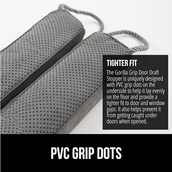 GORILLA GRIP Door Draft Stopper for Bottom of Doors, Weather Stripping Seal Blocks Hot Air, Noise, Bugs, Keeps Cold AC in, Sound Proofing Easy Install Gap Filler, Home Essentials, 32 Inch 2 Pack, Gray