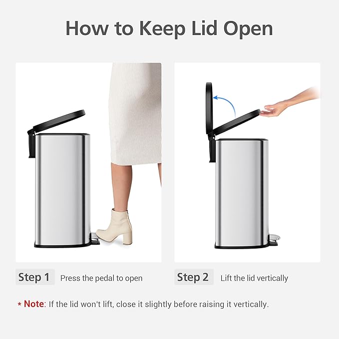 13.2 Gal/50L D-Shape Trash Can, Step-On Stainless Steel Garbage Can, Soft-Close Lid, Anti-Fingerprint Surface, Recycling Bin with Removable Inner Basket for Kitchen Dining Room