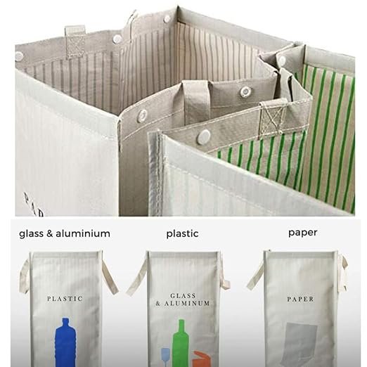 216 Separate Recycling Waste Bin Bags for Kitchen Home Recycle Garbage Trash Sorting Bins Organizer Waterproof Baskets Compartment Container, White (Set of 3 Pack)