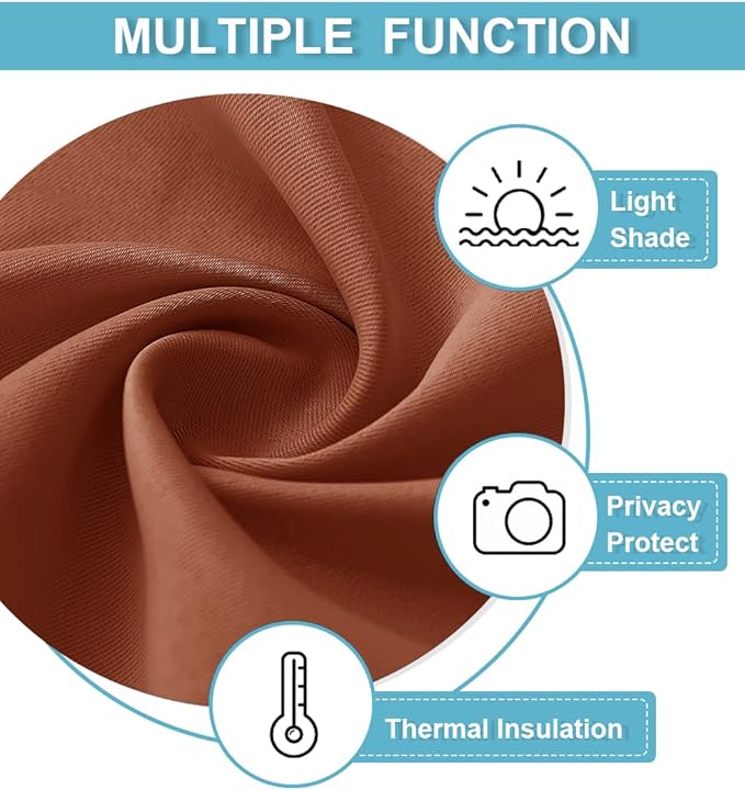 RYB HOME RV Camper Door Window Curtains -Blackout Privacy Curtains & Drapes for Bathroom Bedroom Kitchen Portable Travel Trailer Small Window Decor, W 34 x L 24, Burnt Orange, 2 Panels