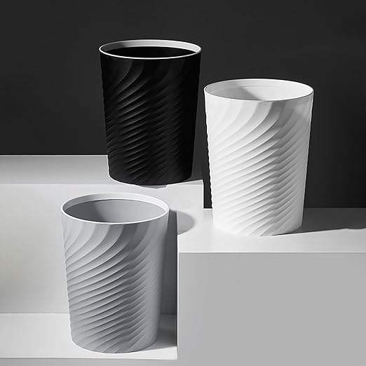 Small Bathroom Trash Can 1.8 Gallon Wastebasket Recycling Bin for Bedroom Office Kitchen (Black White, 2 Pack)