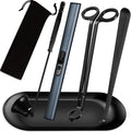5IN1 Candle Accessory Set, Candle Wick Trimmer Cutter, Candle Snuffer & Candle Wick Dipper,Electric Lighter,Storage Tray Plat & Bag for Aromatherapy Candle Lover (Black)