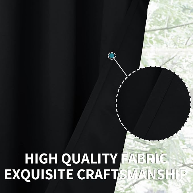 BGment Rod Pocket Blackout Curtains 48 Inches Length for Bedroom - Thermal Insulated Short Room Darkening Curtain Window Drapes, 42 x 48 Inch, 2 Panels, Black