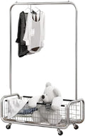 Garment Rack With Storage Baskets,Clothing Rack for Hanging Clothes, Multi-functional Bedroom Clothes Rack with Wheels for Bedroom, Living Room, Easy Assembly (24inch length)