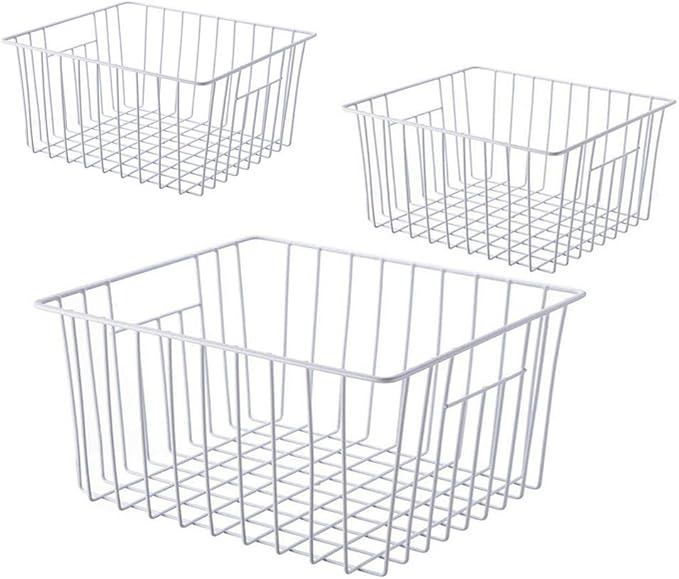 16inch Freezer Storage Organizer Baskets, Household Wire Refrigerator Bins with Built-in Handles for Cabinet, Pantry, Closet, Bedroom