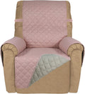 PureFit Reversible Quilted Sofa Cover, Water Resistant Slipcover Furniture Protector, Washable Couch Cover with Non Slip and Elastic Straps for Kids, Dogs, Pets (Small Recliner, Pink/Beige)
