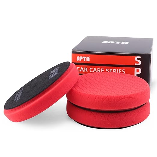 Red Finish Polishing Pads, Buffing Pads, SPTA 3Pcs 6.5 Inch Face for 6 Inch 150mm Backing Plate Compound Buffing Sponge Pads for Car Buffer Polisher Compounding, Polishing and Waxing -X00224R6B3