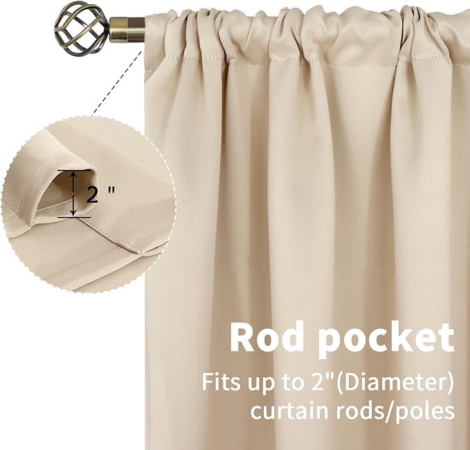 BGment Champagne Curtains for Kitchen Cafe Window 29 x 36 Inch - Small Half Window Drapes with Rod Pocket for Bathroom Rv Thermal Insulated Blinds, 2 Panels