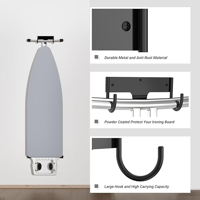 ORLESS Ironing Board Holder Wall Mount, Ironing Board Hanger, Iron Board Holder, Small Y or T Leg Iron Board Hook Wall Mount for Laundry Rooms, 6 Inch